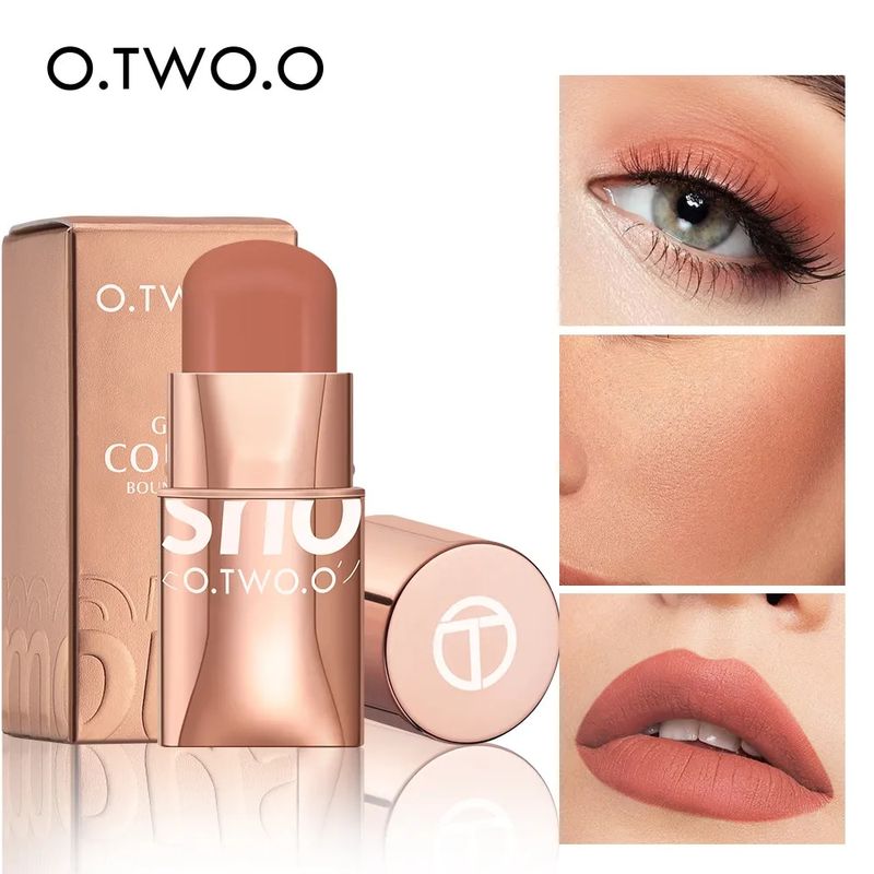 O.TWO.O Lippenstift, Rougestift, 3-in-1-Tönung für Augen, Wangen und Lippen, aufbaubar, wasserfest, leicht, Creme, Multi-Stick-Make-up für Frauen_voghion.com