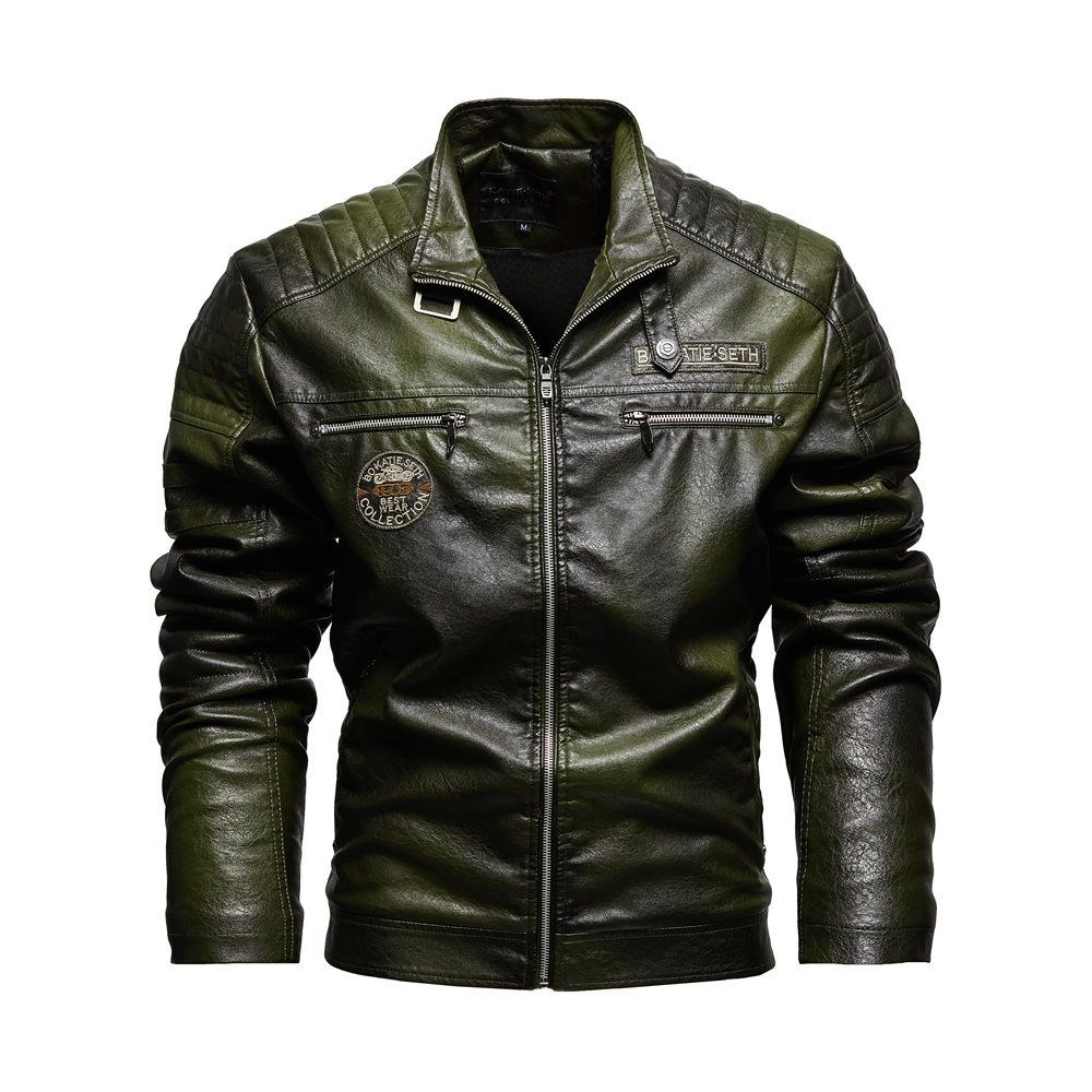 Suitable For All Seasons 【English Details】European Size Leather New Men's PU Coat Motorcycle Jacket With Fleece Lining_voghion.com