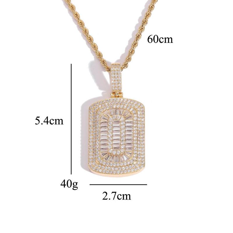Collier Hip Hop avec pendentif carré de marque militaire pour homme, pendentif bouclier rectangulaire en cuivre incrusté de zircons_voghion.com