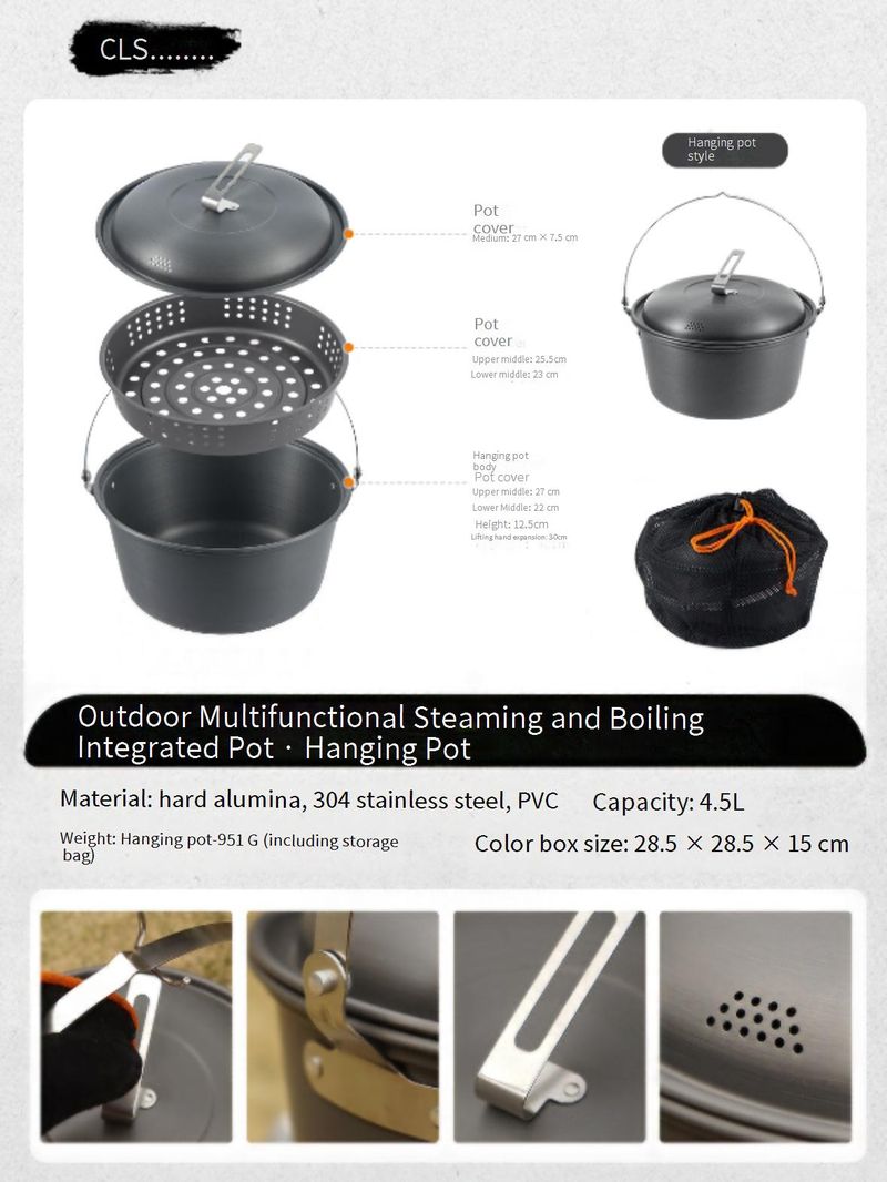 4,5-l-Camping-Kochgeschirr-Set – Großer Kochtopf für den Außenbereich für Grillsuppe und Nudeln, tragbar und langlebig_voghion.com