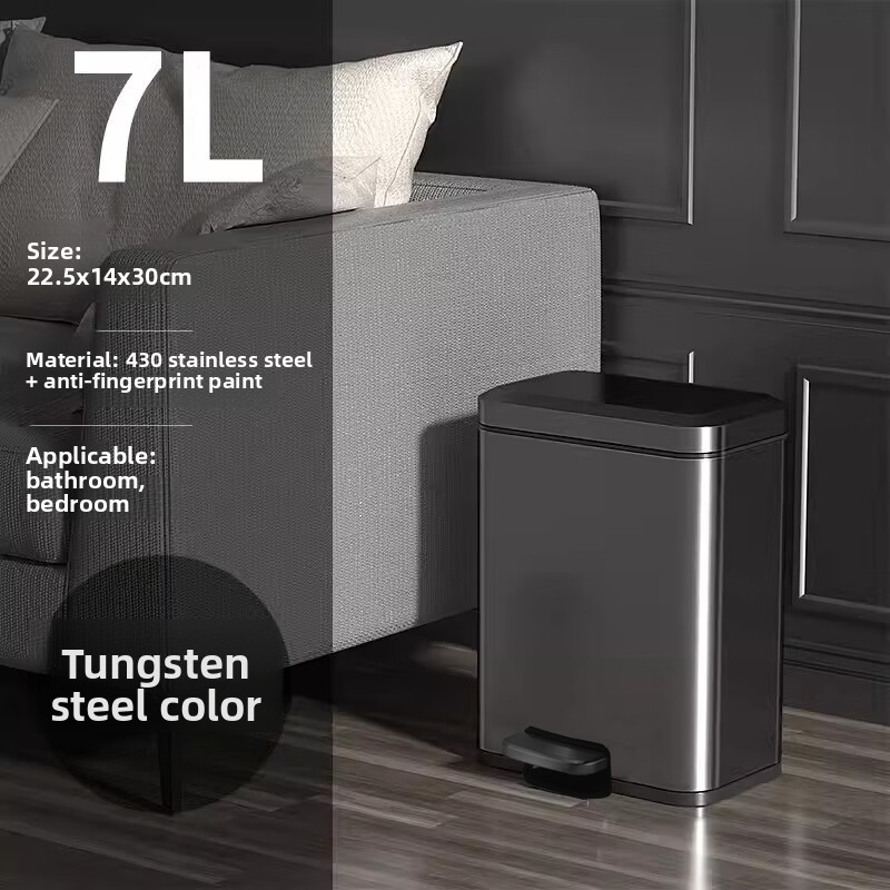 Stainless Steel Step Trash Can - Silent Slow-Close Kitchen & Living Room Waste Bin With Sandblasted Finish_voghion.com