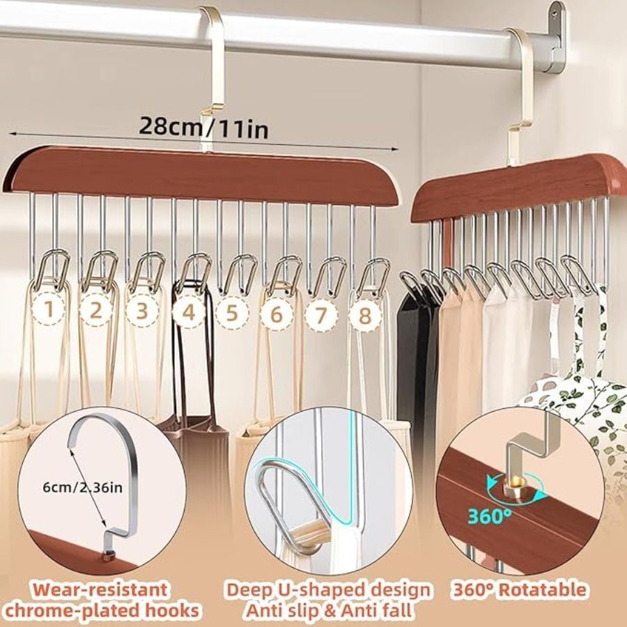 Hanger 360 Save With 16 Wooden For Belt Belt Sturdy Belt Organizer Belt Rack Closet Space Storage For Holder Tie Rotating Hooks_voghion.com