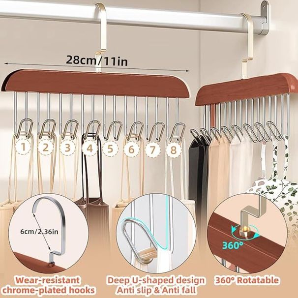 Hanger 360 Save With 16 Wooden For Belt Belt Sturdy Belt Organizer Belt Rack Closet Space Storage For Holder Tie Rotating Hooks_voghion.com