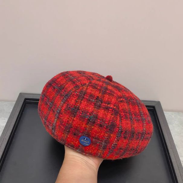 Herbst und Winter kleine duftende Wind grobe Wollmütze farbige karierte achteckige Mütze hohe Qualität modische Gesicht kleine Malermütze_voghion.com