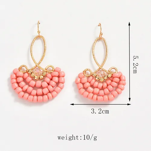1 Pair Ethnic Style Bohemian Geometric Beaded Plating Artificial Crystal Seed Bead Iron Drop Earrings_voghion.com