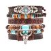 Wood Beaded Multi-layer Retro Flower Peacock Feather Heart-shaped Hand-woven Set Bracelet_voghion.com