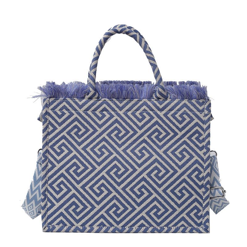 Borsa a tracolla grande capacità con tracolla e nappa in tela da donna, nuova borsa stampata_voghion.com