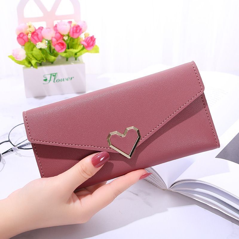 New Plain Heart-Shaped Wallet Women's Long Multiple Card Slots Long Wallet_voghion.com