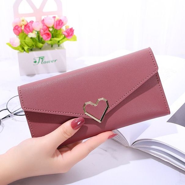 New Plain Heart-Shaped Wallet Women's Long Multiple Card Slots Long Wallet_voghion.com