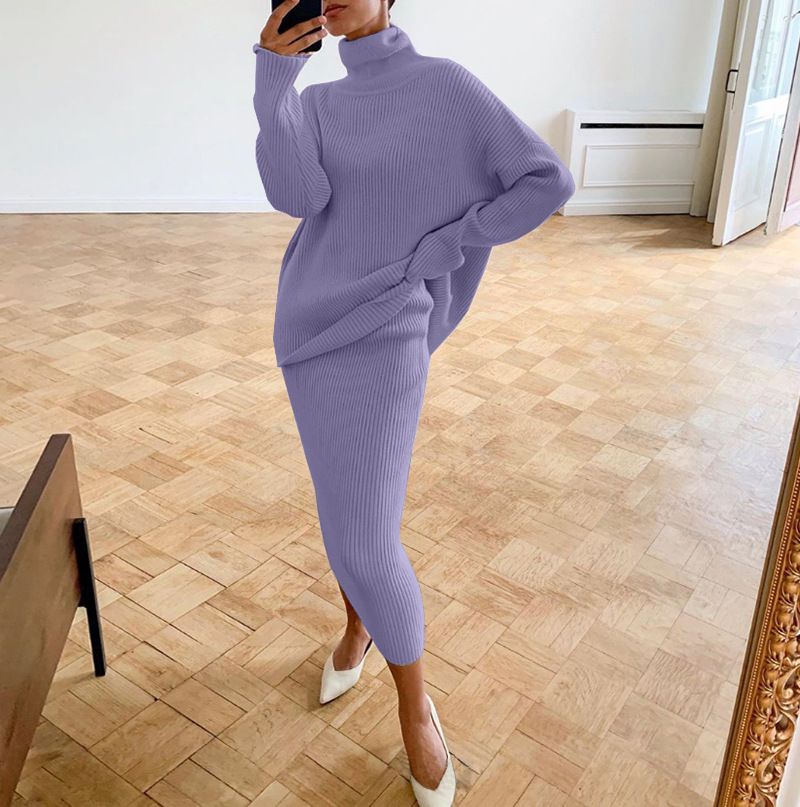 Robes de costume coupe ample à col haut pour femmes_voghion.com