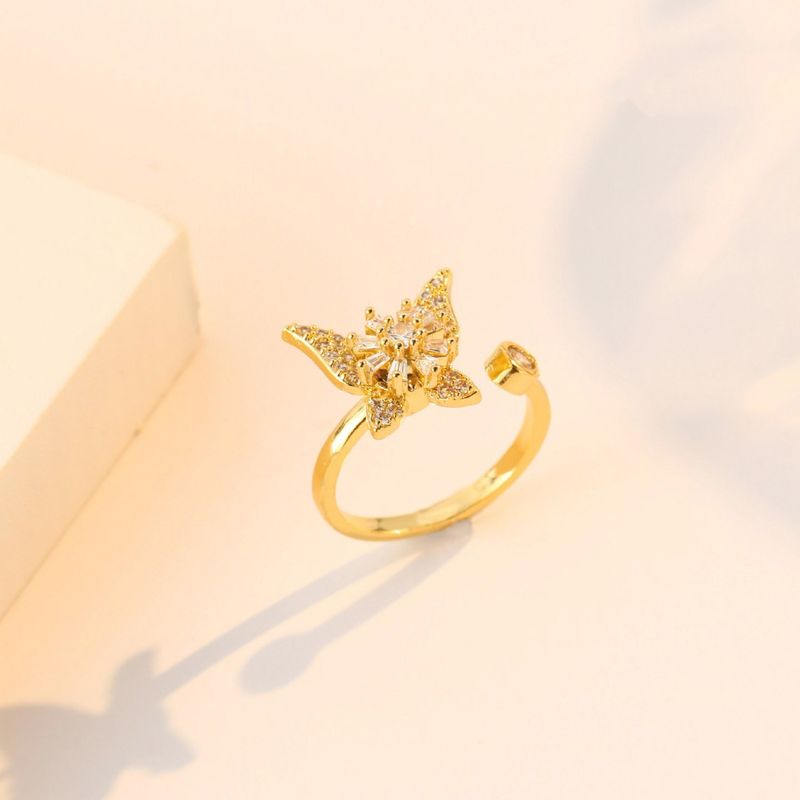 Anillo giratorio de lujo con mariposa de oro y circonita para mujer, joyería con diseño personalizado_voghion.com