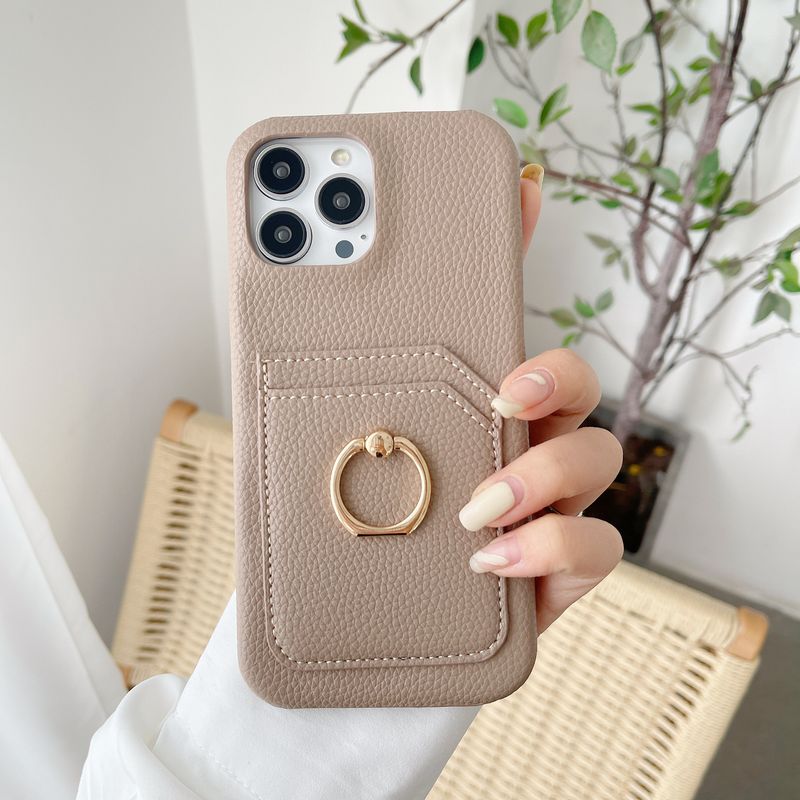 Mobile phone case Suitable for iPhone 14 Japanese and Korean dual card ring buckle holder mobile phone case 12 female Apple 13 promax leather x_voghion.com
