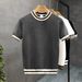 Men's Clothing Summer Comfortable Cool And Breathable Strong Twist Jacquard Texture Contrast Color Knitted T Shirt_voghion.com