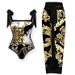 Women's retro hot spring positioning printed swimsuit sexy lace one-piece swimsuit two-piece set_voghion.com