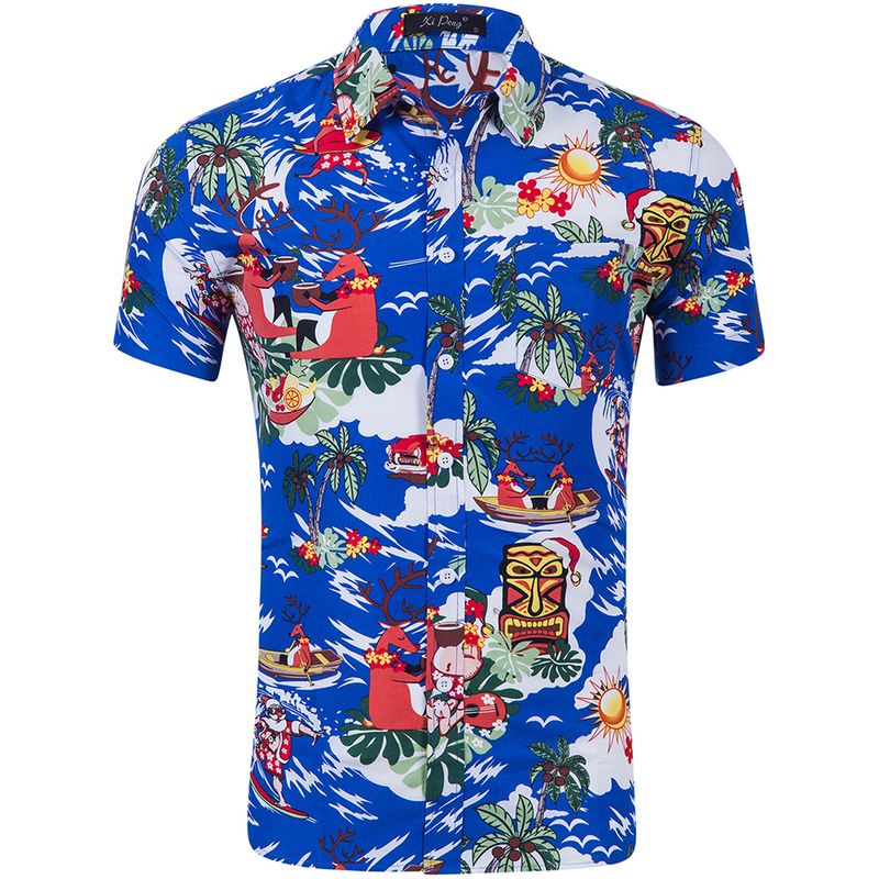 Unschlagbare Qualität Größe Herren Neue Flamingo Polyester Gedruckt Kurzarm Strand Hemd Herren Kleidung_voghion.com