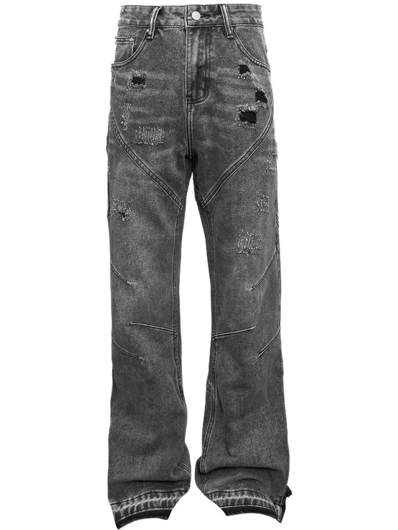 Men's Clothing Zipper Slit Flared Jeans Men's Summer Season Black And Gray Retro Trendy High Street Loose Straight Flared Pants_voghion.com