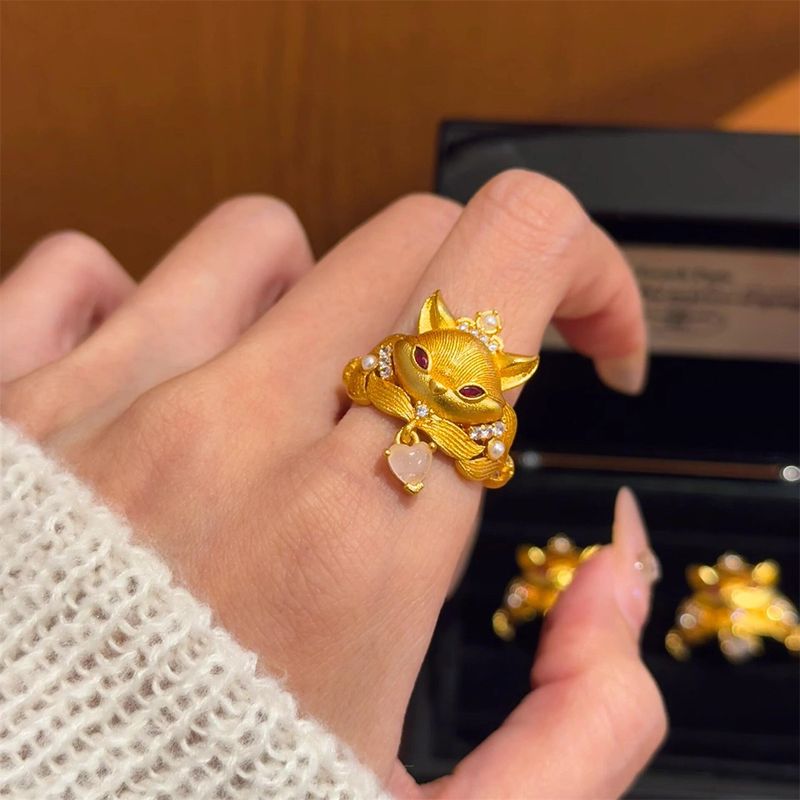 Chinese Style National Trend Gold Charm Fox For Women Unique Personality Fun Sweet Cool New Ring Design_voghion.com