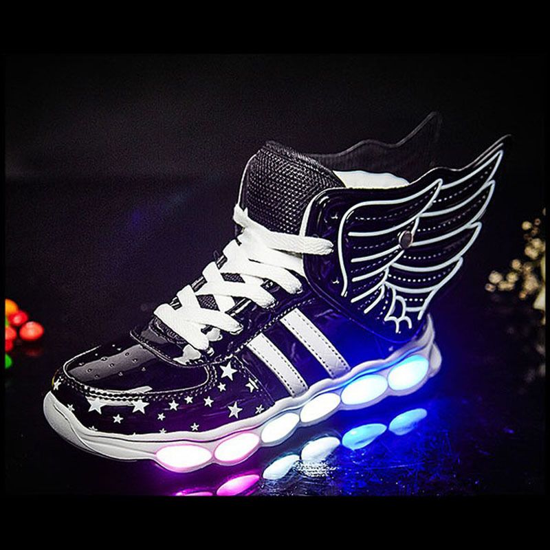 Kinderschuhe Marke Kinderschuhe Herbst Kinder High-Top-Schuhe wiederaufladbare Flügellichtschuhe Jungen und Mädchen Sportschuhe LED Leuchtschuhe_voghion.com