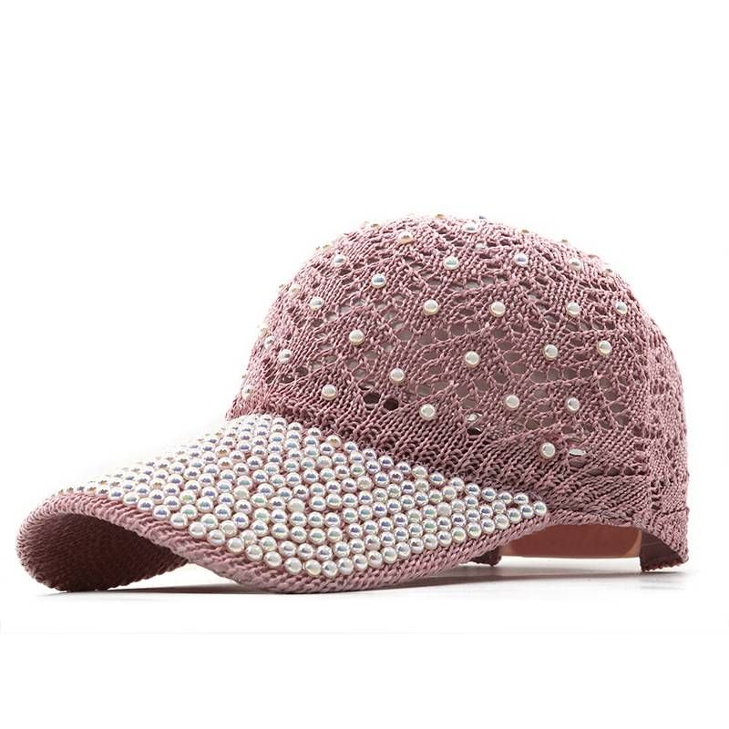 Neue Baseballmütze Frühling/Sommer Instagram Korean Edition Rautengestrickte Entenzungenmütze Halbrunde Perle Hohlsonnenschutzmütze_voghion.com