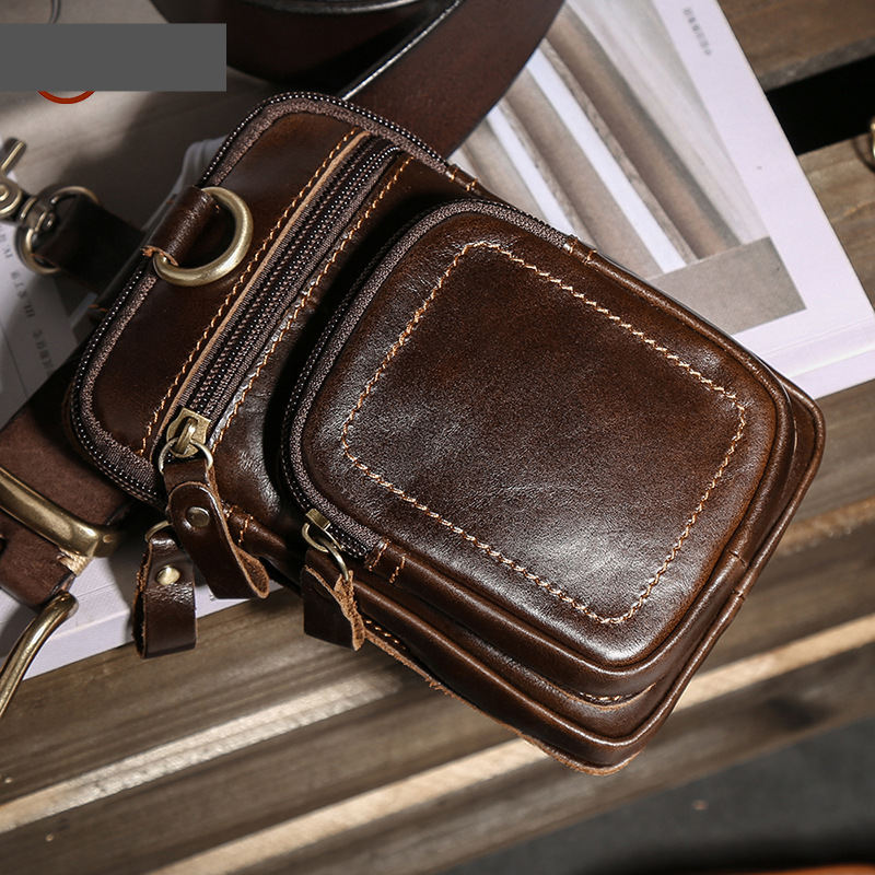 Retro casual sports running waist bag men's cowhide dry use waist bag multi function belt mobile phone waist bag_voghion.com
