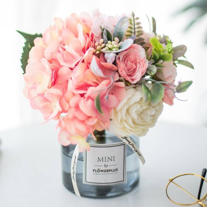 Living room transparent flower vase creative hydrangea artificial flower ornaments table flower art artificial flower set _voghion.com