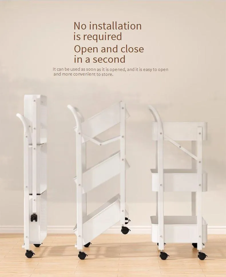 Family Organizer Mobile Trolley Floor Standing Multi Layer Folding Kitchen Rack Snack Rack Iron Bathroom Storage Rack_voghion.com