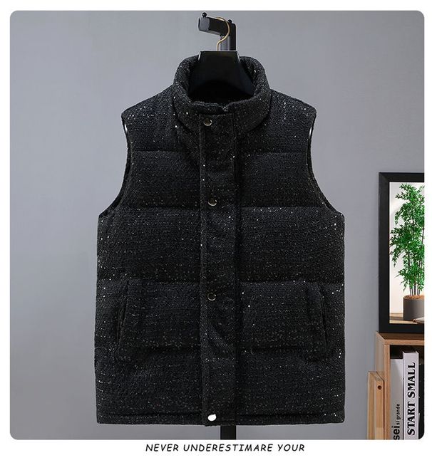 Men's Winter Stand Collar Vest With Plush Lining Style Casual Padded Waistcoat In Linen-Blend Fabric_voghion.com
