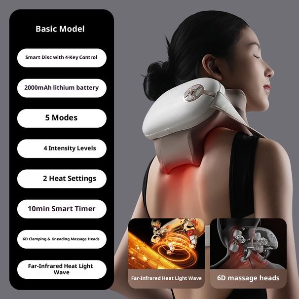 6D Neck And Shoulder Massager With Heating - 3 Speed Shiatsu Deep Tissue Kneading, Remote Control & AI Voice Options_voghion.com