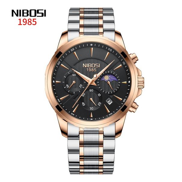 Neue Nibosi Gold Herren-Mondphasenuhr mit Sonnen-, Mond- und Sternanzeige, massivem Stahlarmband und Kalender, grenzüberschreitend_voghion.com