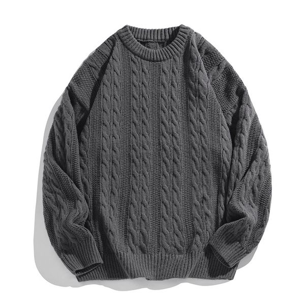 Maglione retrò in maglia a trecce per uomo, pullover pesante e spesso con classico scollo rotondo, stile streetwear e vintage_voghion.com