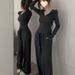 ActiveGo 2024 Autumn Women's Sports Casual Hoodie French Simple Short Top Wide-Leg Pants Two-Piece Set_voghion.com