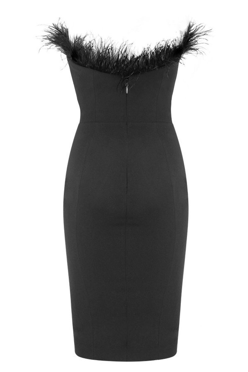 Damenmode Q Off-Shoulder Tube Top Hüfte Enges Federkleid Abendkleid Bankett Sexy INS_voghion.com