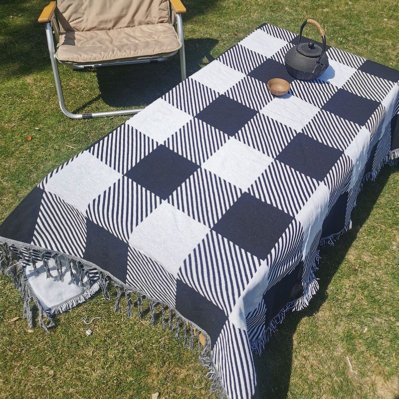 ​Outdoor Picnic Blanket - Black & White Checkered, Jacquard Pattern, Multi-Functional, Water-Resistant​​_voghion.com