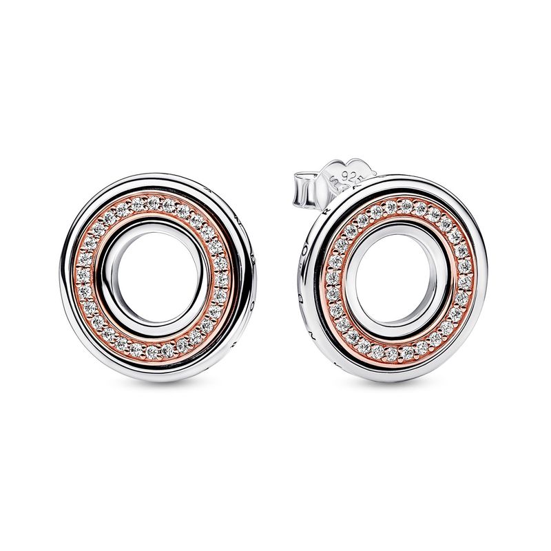  Signature Two tone Logo & Pavé Stud Earrings_voghion.com