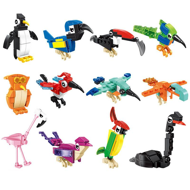 12 stücke Interessante und Spaß Cartoon Simulation Mini Vögel Serie Papageien Pinguine Eulen Bausteine Ziegel Weihnachten Spielzeug_voghion.com