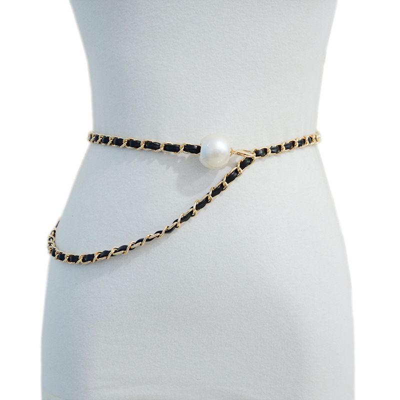 Korea versie van nieuwe riem, zomer casual kunstleer decoratie, grote parelchai, damestaille vastgebonden met rok_voghion.com