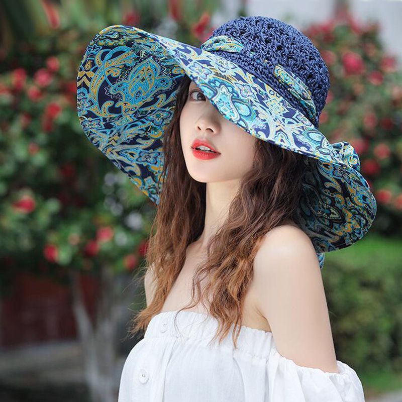 Neuer Strohhut für Damen, Sonnenschutz und Sonnenschirm, für den Strand, große Krempe, koreanische Ausgabe, Urlaub und Reisen, Sonnenhut, Sonnenschutzhut_voghion.com