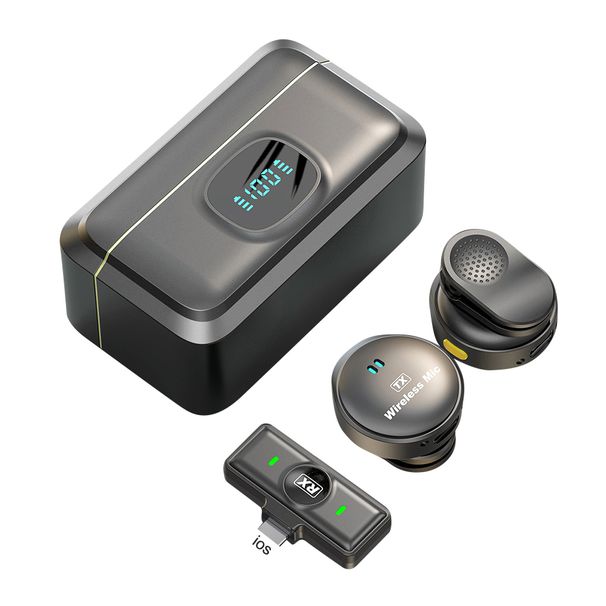 Microfono di registrazione audio video con cancellazione del rumore wireless Lavalier con attacco magnetico per streaming su smartphone_voghion.com