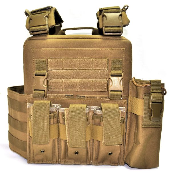 Tactical MOLLE Vest – Adjustable Amphibious Design For Airsoft & Outdoor Training (Coyote/OD Green) – Lightweight & Durable 600D Polyester_voghion.com
