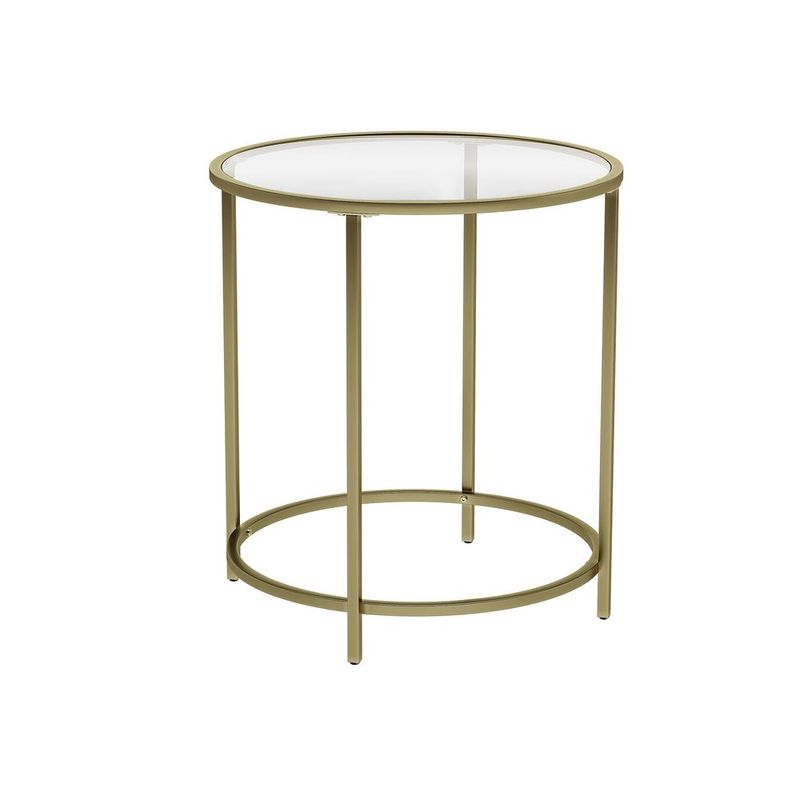 Runder Beistelltisch, Kleiner Couchtisch, Beistelltisch aus gehärtetem Glas mit Stahlrahmen, Nachttisch, Wohnzimmer, Balkon_voghion.com