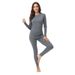 Women's Thermal Underwear Set - Soft Fleece-Lined Winter Base Layer, Round Neck Long Sleeve Top & Pants, Stretchy & Warm (Black/Gray)_voghion.com