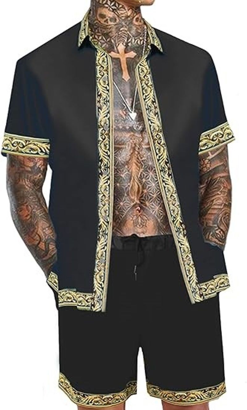 Herrenbekleidung Herren Casual Loose Kurzarmhemd Shorts Hawaiianzug Trend 3D Digitaldruck_voghion.com