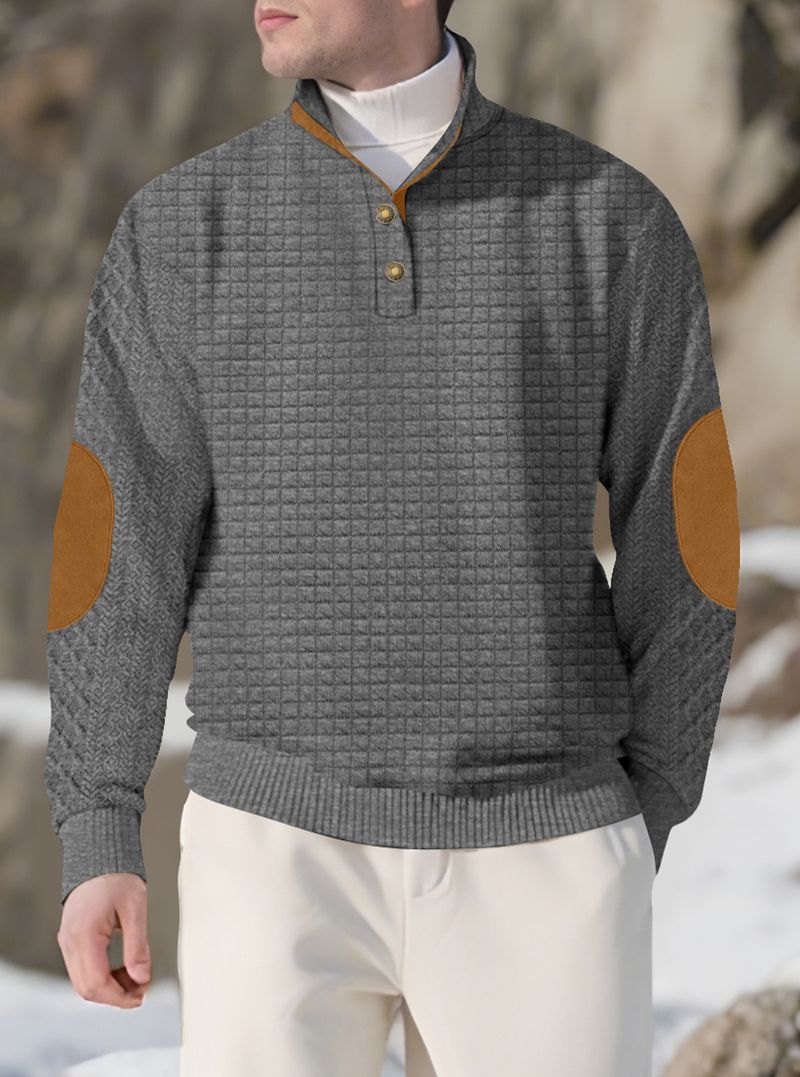 Spring And Autumn New Square Plaid Men's Stand Up Collar Single Breasted Casual Long Sleeved Sweater Men's Trend_voghion.com