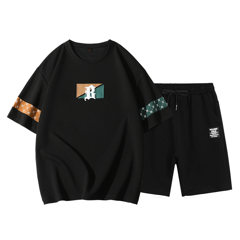Large size summer new short sleeved shorts set for men's casual, sporty and handsome matching set_voghion.com