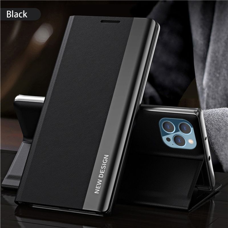 Capa de couro flip para iPhone 14 13 Pro Max 11 Pro 12 Mini 6 6S + 7 8 Plus X XS Max XR SE 2020 Luxo Ultrafino Capa de suporte_voghion.com