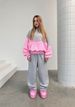 Damen-Set aus Color-Block-Hoodie und Jogginghose – trendiges zweiteiliges Outfit aus Polyester für Streetwear und lässigen Komfort (S–XL, Pink-Grau-Kontrast)_voghion.com