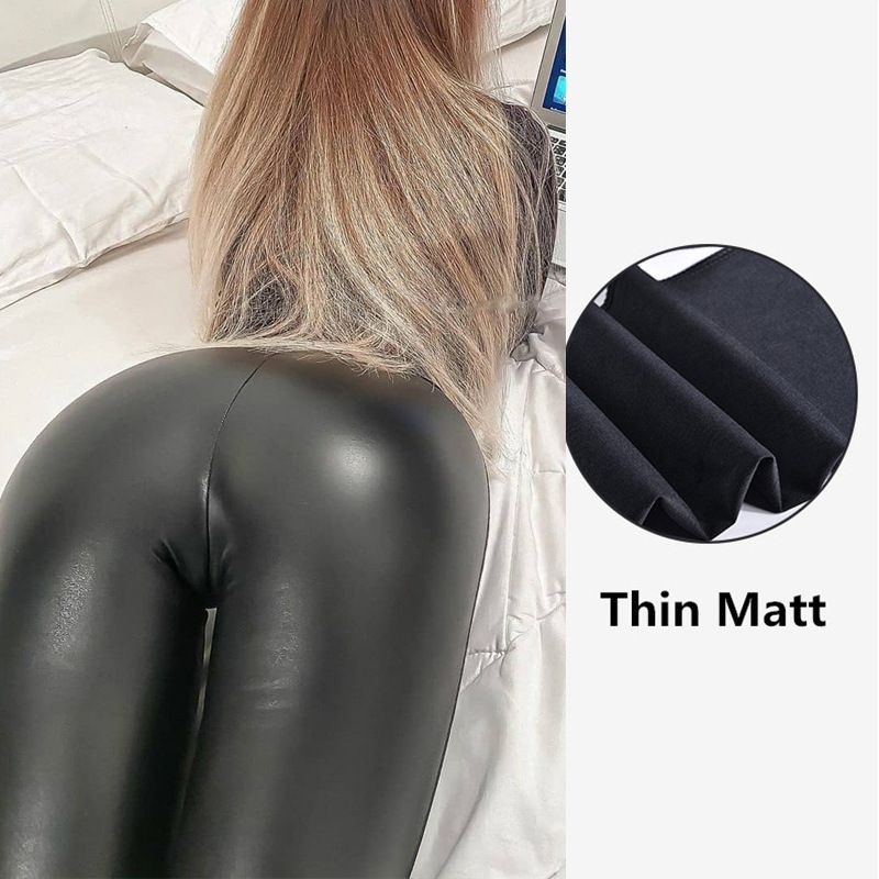 Leggings in pelle PU a vita alta - Pantaloni modellanti e modellanti per donna, elasticizzati e lucidi (nero, marrone, bordeaux, dalla S alla 5XL)_voghion.com