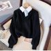 Women's Clothing Solid Color Knitted Sweater Niche V Neck Loose Casual Versatile Long Sleeved Sweater_voghion.com