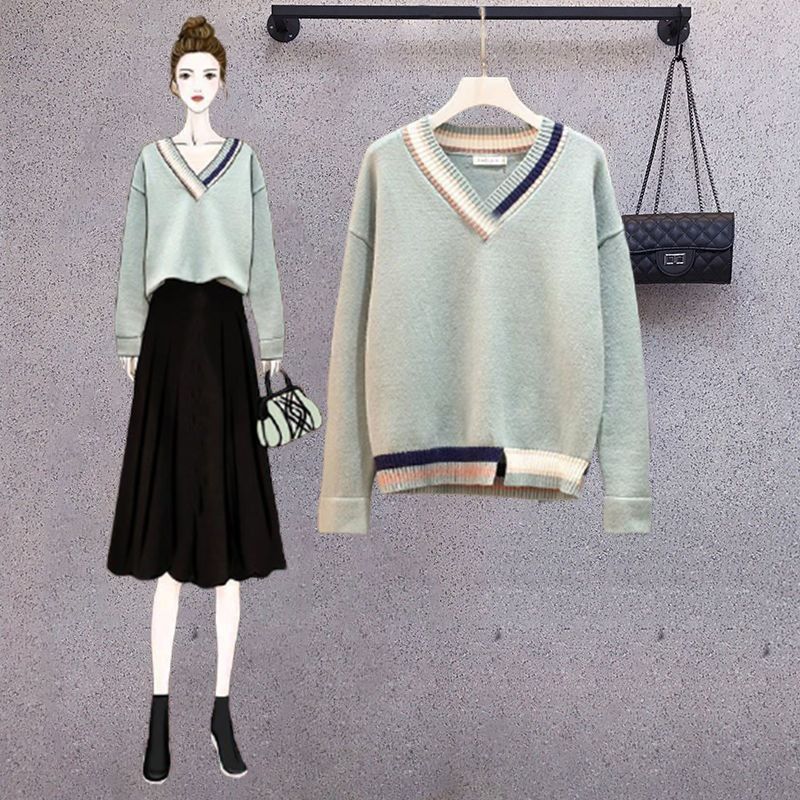 Women's Clothing Autumn And Winter Single Suits Wave Edge Knitted Sweater Women's Jeans Two Piece Suit_voghion.com
