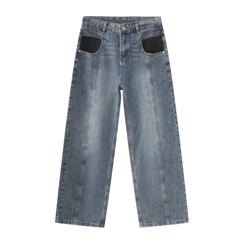 Herrenbekleidung JEANS | 2024 Neue koreanische Vier-Jahreszeiten-Nischenjeans mit Reverse-Pocket-Patchwork-Design und lockerer Passform für Männer und Frauen_voghion.com